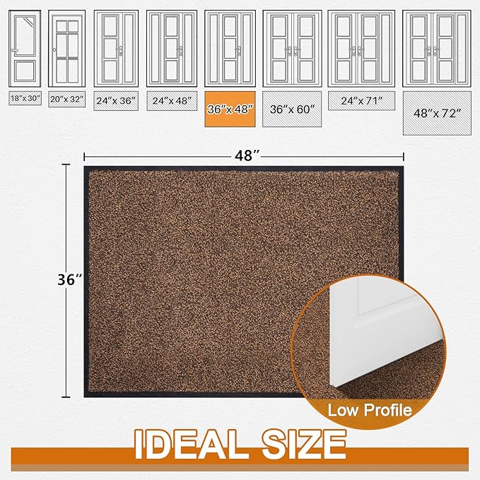 Mibao Front Door Mat, Dirt Trapper Welcome Mat for Outdoor Indoor, Non-Slip Waterproof Doormat, Durable Machine Washable Low Profile Entry Rug for Back Door Outside Patio Porch, 48" x 24", Brown-Ruum Studio Home