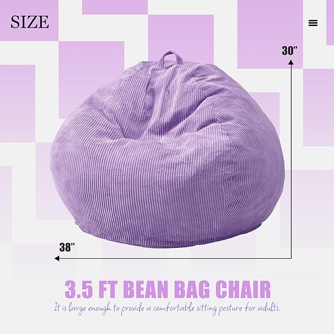Hobestluk 3.5FT Bean Bag Chair Adult Bean Bag Chair Large Bean Bag Chair with Filler Included Teardrop Bean Bag with Removable Cover for Bedroom Living Room - (Large, Purple)-Ruum Studio Home