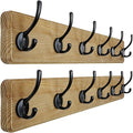 Dseap Wall Mounted Coat Rack: 24" Long, Patented, Heavy-Duty, 6-Double-Hooks Wooden Hanger Rail for Winter Coats, Hat, Jacket, Clothing - Weathered Brown, Pack of 2-Ruum Studio Home