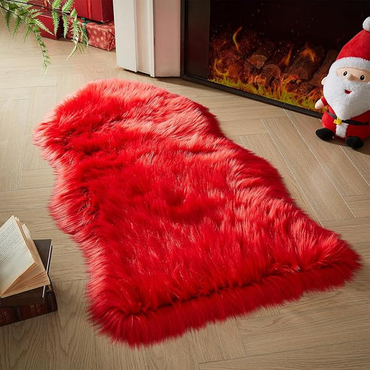 AMTOVO Faux Fur Rug, Red Area Rug, Fluffy Sheepskin Rug, Fuzzy Ultra Soft 2 x 4 ft Shag Rugs for Bedroom Sofa Throw Cushion Room Decor, Sheepskin-Ruum Studio Home