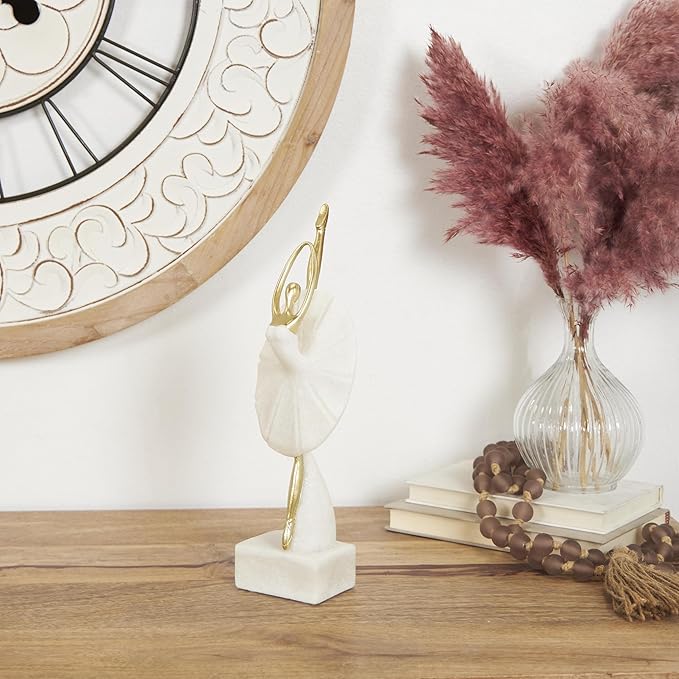 Deco 79 Polystone Dancer Decorative Sculpture Ballet Home Decor Statue with Gold Accents, Accent Figurine 4" x 4" x 14", Cream-Ruum Studio Home