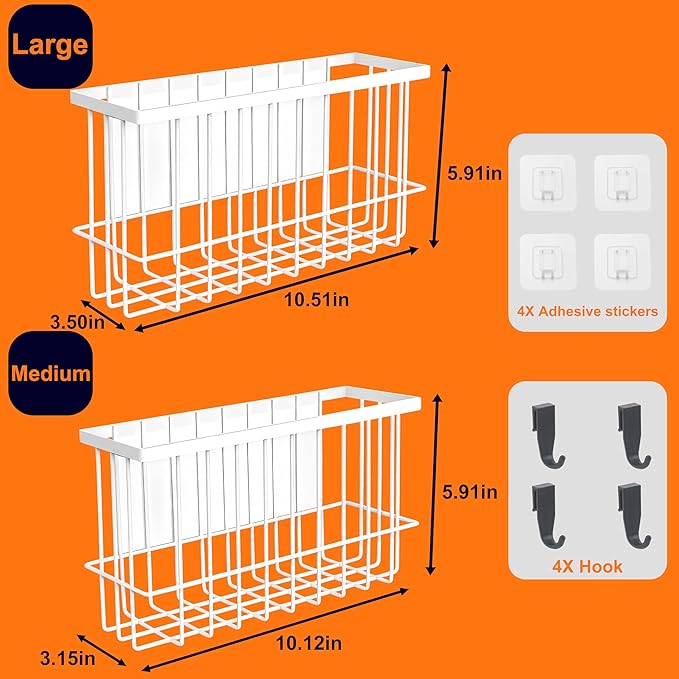 Magnetic Basket for Fridge, Magnetic Fridge Basket, Foil and Plastic Wrap Organizer with 4 hooks, Laundry Room Organization for Dryer Ball, Cling Film, Mail, Umbrella, White, 2 Pack-Ruum Studio Home