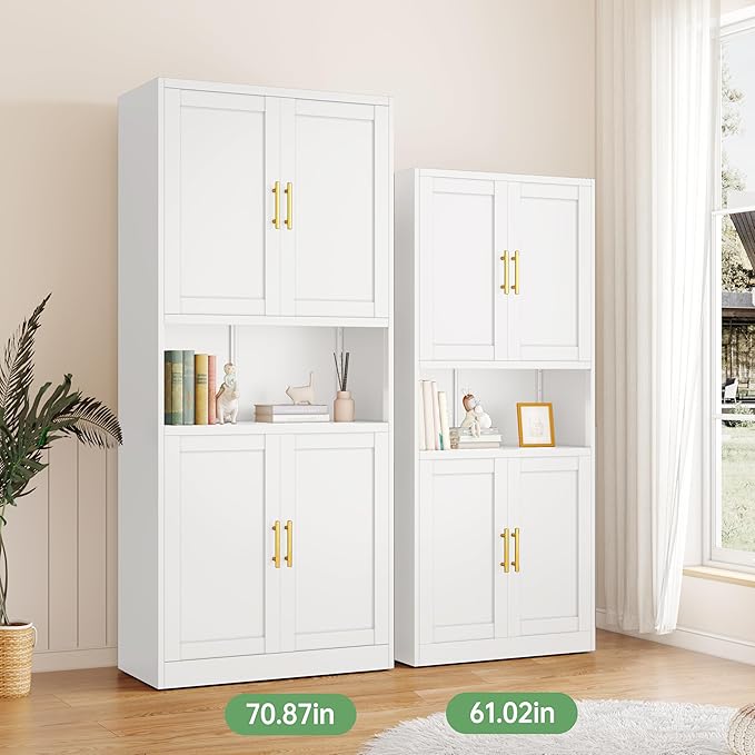 Tall Pantry Cabinet 67" H Metal Cabinet with 4 Doors, Bathroom Cabinets, 3 Adjustable Shelves for Kitchen, Home Office, Living Room, Dinning Room-Ruum Studio Home