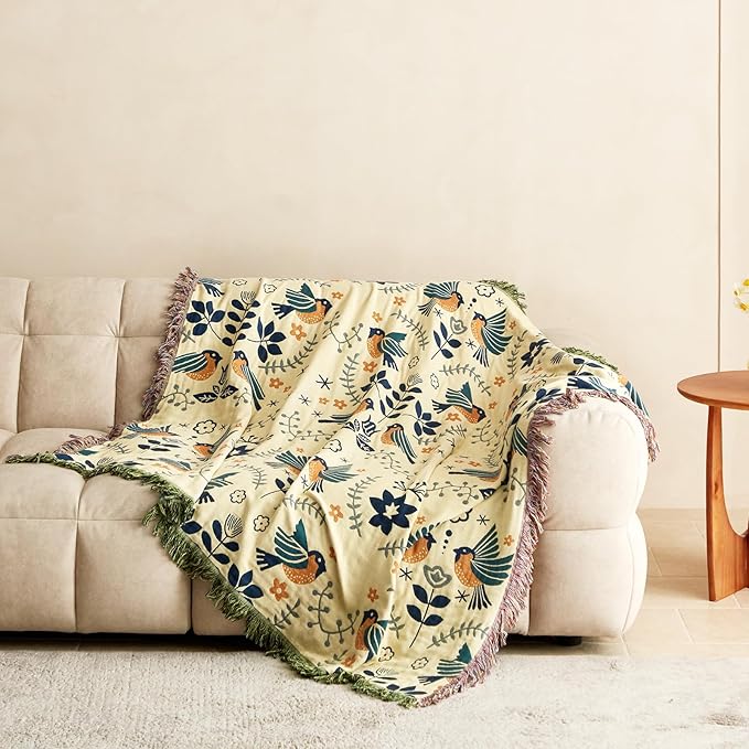 MSGKV Boho Throw Blanket Cotton Blanket for Couch and Sofa Cover for Living Room Summer Throw Cozy Gauze Blanket 50" x 60"-Ruum Studio Home
