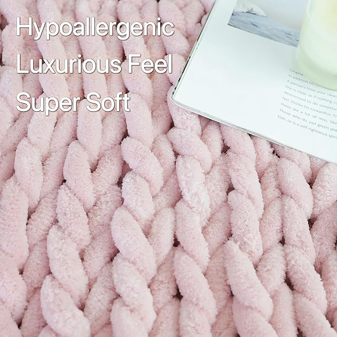 Maetoow 30X40 Inch Chenille Chunky Knit Blanket Throw, Handmade Warm & Cozy Blanket Couch, Bed, Home Decor, Soft Breathable Fleece Banket, Christmas Thick and Giant Yarn Throws, Light Pink-Ruum Studio Home