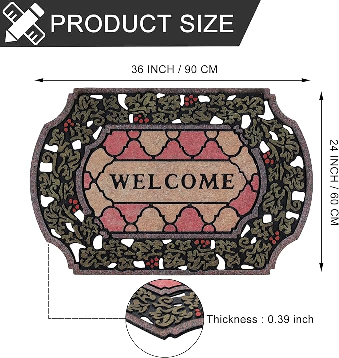 CHICHIC Entrance Door Mat Large 24 x 36 Inch Entry Way Doormat Front Door Rugs Outdoors Heavy Duty Welcome Mat Non Slip Rubber Back Low Profile for Garage, Patio, High Traffic Area, Small Flower-Ruum Studio Home