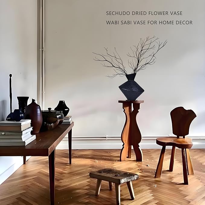 Cast Iron Decorative Vase, Dried Flower Rustic Vases, Wabi Sabi Vase for Modern Home Decor, Living Room, Shelf Decor, Enterway, Wedding, Office, Table, Bedroom, Kitchen, 8.86" H (Black)-Ruum Studio Home