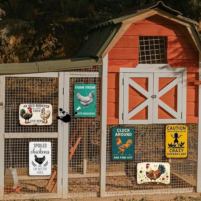 6 Pack Chicken Coop Signs – Vintage Farm Accessories Funny Metal Tin Signs for Outdoor Chicken Coop Decor, Farmhouse Wall Art, Rustic Barn Yard Decorations, 8x12 Inch-Ruum Studio Home