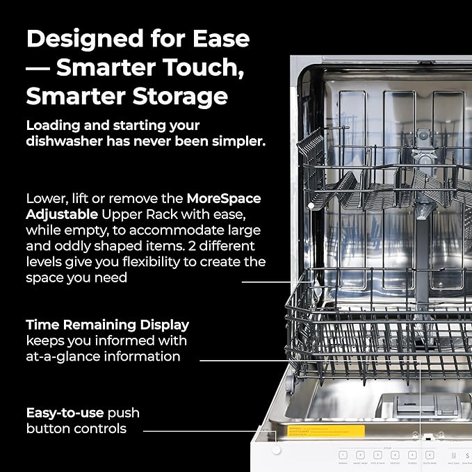 Kenmore 24" Built-in Stainless Steel Tub Dishwasher EasyFlex 3rd, SmartWash, UltraWash Plus, TurboDry, and MoreSpace Adjustable Rack, Energy Star Certified, White-Ruum Studio Home