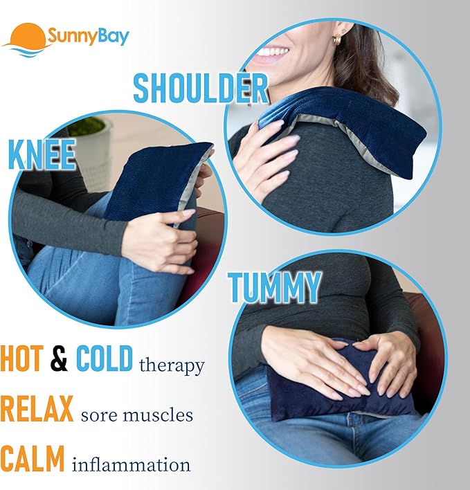SunnyBay Odorless Small Microwave Heating Pad, Microwavable Versatile Neck and Shoulder Wrap for Back Pain and More, Moist Heat Plush-Cotton Pad with Hydra-Beads, 6x11 in, Blue-Grey-Ruum Studio Home