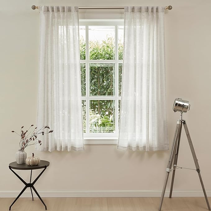 MYSKY HOME Farmhouse Kitchen Curtains 54 inches Long, Boho Curtain Panels Farmhouse Style Flax Linen Polyester Blend Texture for Home Decor, Light Soften Privacy Drapes, Linen, Pack-2-Ruum Studio Home