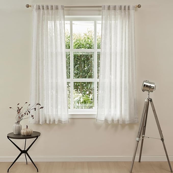MYSKY HOME Kitchen Window Curtains Half Sheer Drapes 45 Inches Long, Boho Farmhouse Style Linen Polyester Blend Fabric, Decorative Texture for Bathroom/Closet/Cafe, 50" x 45", Linen, 2 Pieces-Ruum Studio Home