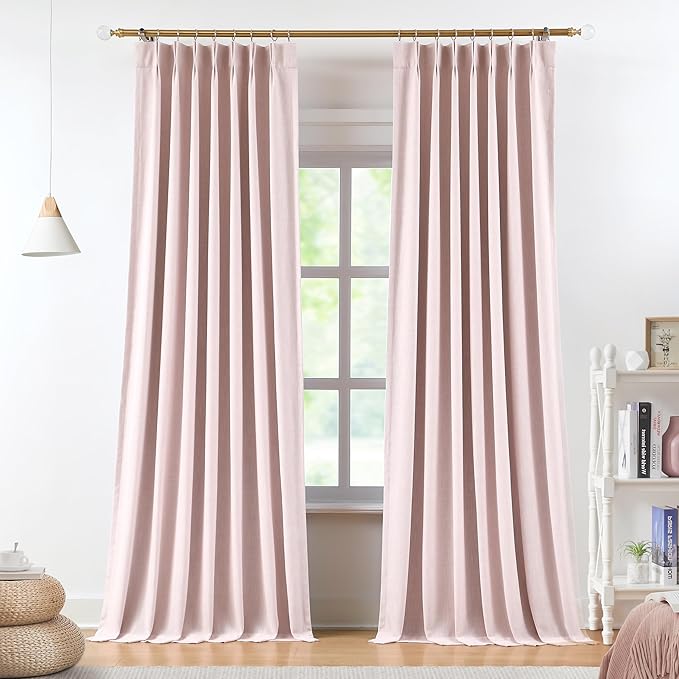 Vision Home Soft Pink Pinch Pleated Full Blackout Curtains Linen Blended Room Darkening Curtain Panels 72 inch for Living Room Bedroom Thermal Insulated Pinch Pleat Drapes with Hooks 40" Wx72 Lx2-Ruum Studio Home