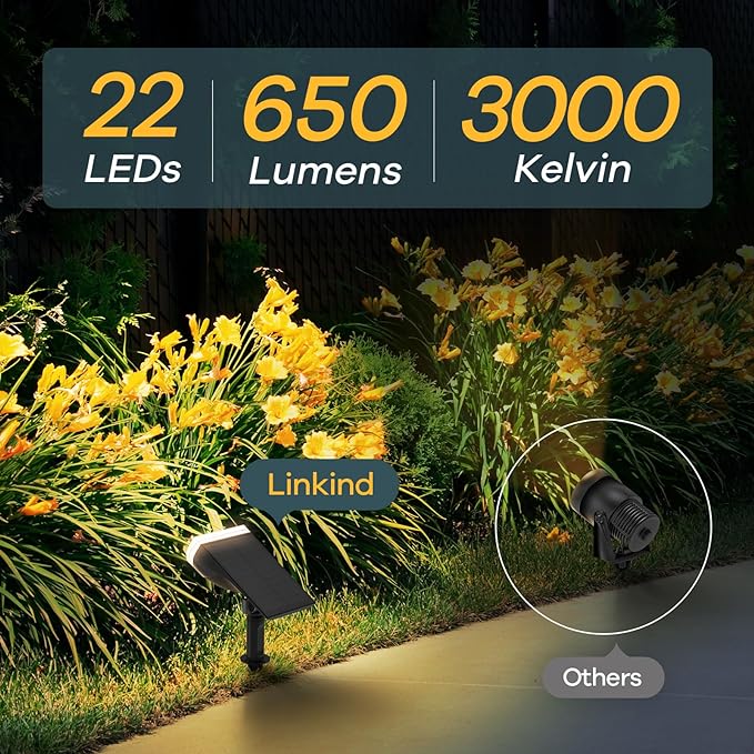 Linkind Solar Lights Outdoor Waterproof IP67, StarRay Dusk-to-Dawn Outdoor Solar Lights, 3 Lighting Modes Solar Spot Lights Outdoor for Garden, Yard, Landscape (Warm White, 4 Pack)-Ruum Studio Home