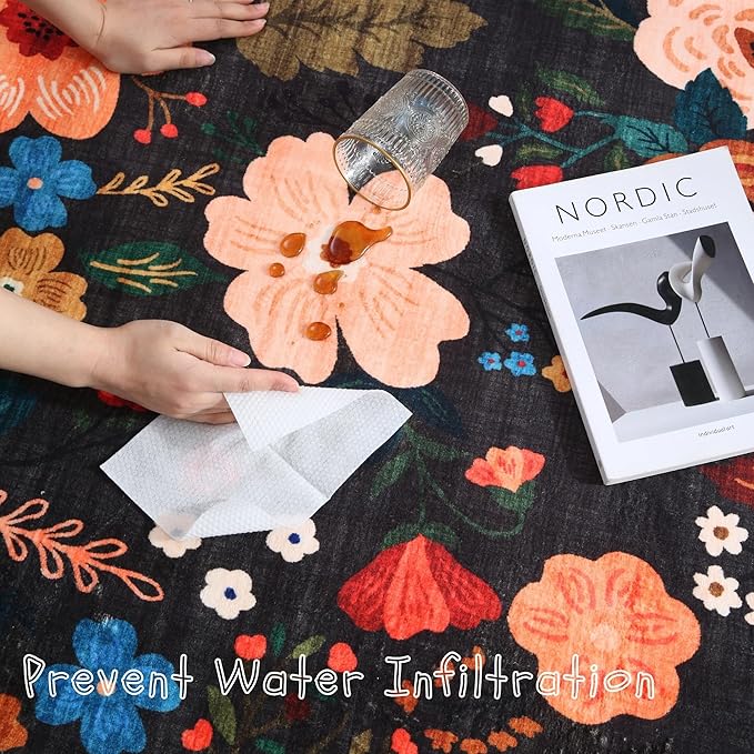 Runner Rug for Hallways Kitchen Rug Non Slip 2'x 6' Washable Runner Rugs with Rubber Backing Soft Floral Carpet Runner for Hallways, Kitchen, Laundry, Bedroom, Bathroom(Black)-Ruum Studio Home