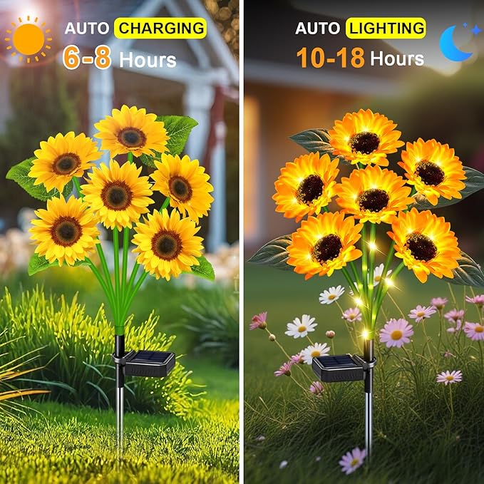 Sunflower Solar Lights Outdoor Decor, 6 Pack Solar Garden Decor 36 Waterproof Solar Sunflower Outdoor Lights for Garden Patio,Flower Bed, Pathway, Gift for Women, Mom, Grandma (6 Pack)-Ruum Studio Home