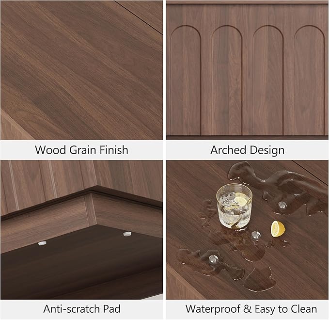 Lift Top Coffee Table with Storage, Mid Century Modern Coffee Table with Arched Design, 31.5" Square Tea Table with Wood Grain, Multifunctional Center Table for Living Room, Office, Walnut-Ruum Studio Home