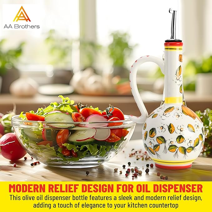 15Oz Ceramic Handmade Oil Dispenser with 3 olive design-Ruum Studio Home