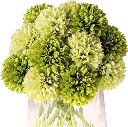 Kimura's Cabin 20Pcs Green Artificial Chrysanthemums Fake Silk Ball Flowers Mums Bouquets Arrangements Wedding Party Decor St Patricks Day Home Kitchen Garden Table DIY Floral Centerpieces (Green)-Ruum Studio Home