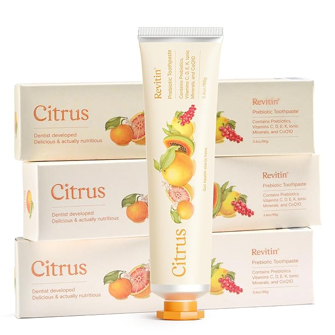 Revitin Toothpaste | Fluoride-Free Prebiotic Citrus Tooth Gel | No SLS, Gluten Free, Dye Free, GMO Free, No Sweeteners | Non-Toxic, Kid Approved, Pack of 3-Ruum Studio Home