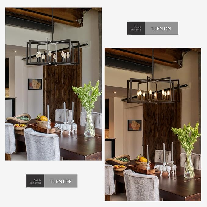 Modern Farmhouse Black Chandeliers for Dining Room, 8-Light Industrial Metal Chandeliers Geometric Pendant Lights Kitchen Island for Entryway Stairway Foyer Hallway-Ruum Studio Home