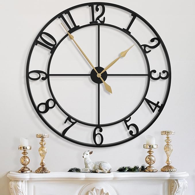 LEIKE 40 Inch Extra Large Wall Clock, Decorative Oversized Arabic Numerals Battery Operated Black Metal Wall Clocks for Living Room,Kitchen,Office, Farmhouse,Entrance Decor-Ruum Studio Home