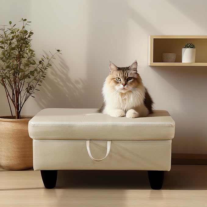 Ottoman Rectangular Storage Ottoman Bench, Faux Leather Footrest, Coffee Table, Stool Footstool with Hinged Lid for Living Room, Bedroom, Entryway, White, 28.5"x19"x17.5"-Ruum Studio Home