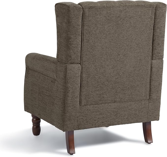 Accent Chair, Upholstered Armchair with Button Tufted High Back & Solid Wood Legs, Comfy Wingback Reading Single Sofa Chair for Small Spaces, Living Room, Bedroom (Taupe, Set of 1)-Ruum Studio Home