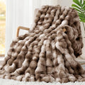 Touchat Luxury 1000GSM Rabbit Faux Fur Blanket, Super Heavy Warm Cozy Brown Blankets for Couch Bed Sofa, Ruched Plush Fuzzy Elegant Soft Reversible Mink Blanket for Living Room Bedroom, 90" x 90"-Ruum Studio Home