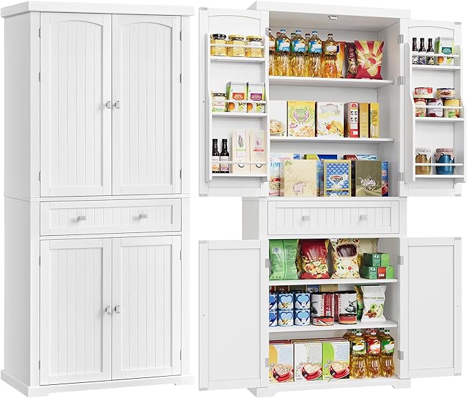 VASAGLE Pantry Cabinet, 71.7-Inch High Freestanding Tall Cupboard Storage Cabinet with a Drawer, 2 Cabinets, 4 Adjustable Shelves, 6 Door Shelves, for Living Room, Kitchen, White UBBC561P31V2-Ruum Studio Home