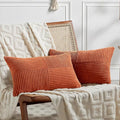 Fancy Homi Set of 2 Burnt Orange Lumbar Decorative Throw Pillow Covers 12x20 Inch for Living Room Couch Bed, Boho Farmhouse Fall Home Decor, Soft Corduroy Corss Patchwork Cushion Case 30x50 cm-Ruum Studio Home
