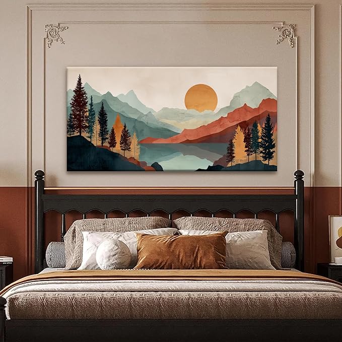 Tsomzxng Mountain Boho Wall Art For Bedroom Artwork Abstract Mountain Forest Landscapes Colorful Wall Art Painting Canvas Art Wall Decor Prints Ready To Hang Wall Pictures Home Wall Decor 20×40 Inch-Ruum Studio Home