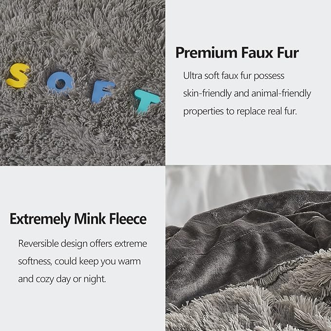 GONAAP Fuzzy Faux Fur Throw Blanket Twin Size Light Grey Super Soft Cozy Plush Fuzzy Shaggy Blanket for Couch Sofa Bed (Light Grey, Twin(60"x80"))-Ruum Studio Home