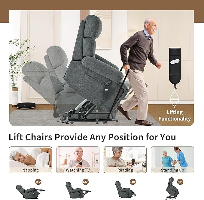 Power Lift Chair Recliners for Elderly, Overstuffed Electric Lift Recliner Chair with Widened Footrest Side Packets for Living Room Bedroom-Ruum Studio Home