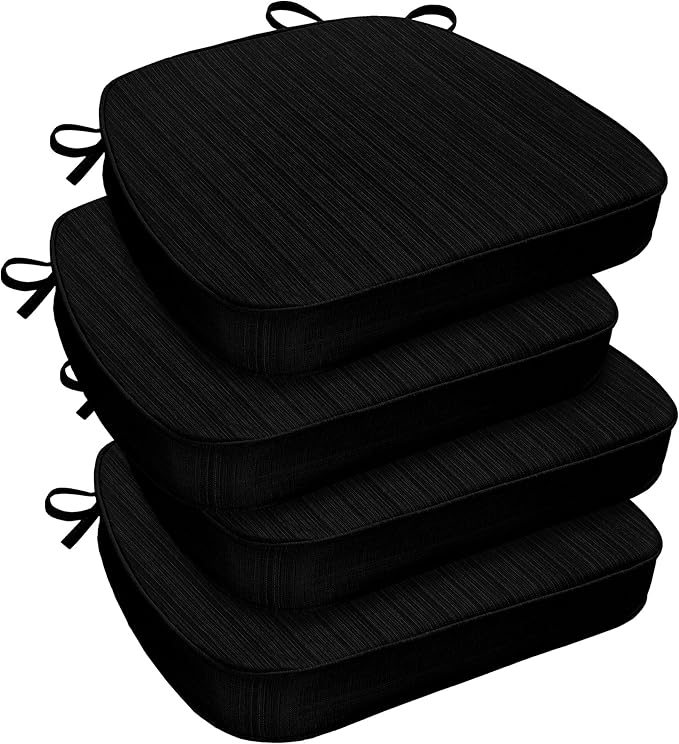 downluxe Chair Cushions for Dining Chairs, Waterproof Kitchen Chair Pads, Non-Slip Dining Seat Cushion with Ties, 17" x 16" x 2.5", Black, 4 Pack-Ruum Studio Home