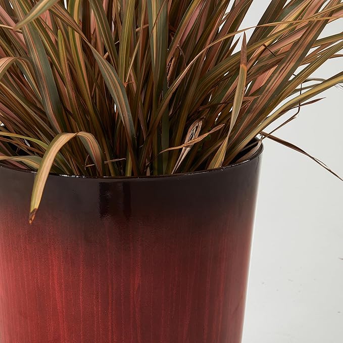 Worth Garden 23.5" H. Large Plastic Planters - Set of 2 Gradient Red Glossy Smooth Finish - Tall Plant Pots for Indoor & Outdoor Use - Decorative Lightweight Flower Pots for Front Porch, Patio, Deck-Ruum Studio Home
