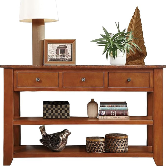 Solid Wood Console Table Entryway Table with Storage Drawers and Bottom Shelf Sofa Table for Entry Hallway Foyer Sofa Couch Table,Fully Assembled (48.8" Brown)-Ruum Studio Home