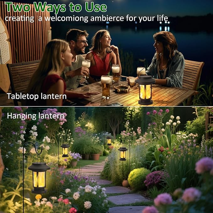 Derynome Solar Lantern Outdoor Lights, 4 Pack Upgraded Flickering Flameless Solar Lights Outdoor Waterproof, Hanging Decorative Lanterns for Yard Patio Path Garden Decor (4)-Ruum Studio Home