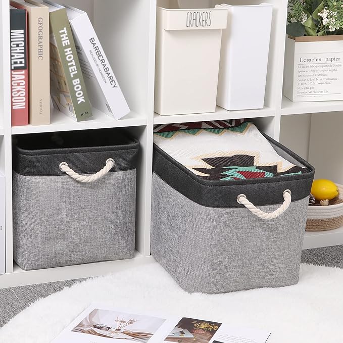 Bidtakay Fabric Storage Baskets with Handles [2-Pack] Large Canvas Organizer 16" X 11.8" X 11.8" Foldable Tall Baskets Rectangular Gift Basket Decorative Storage Bins for Closet, Home(Black&Grey)-Ruum Studio Home