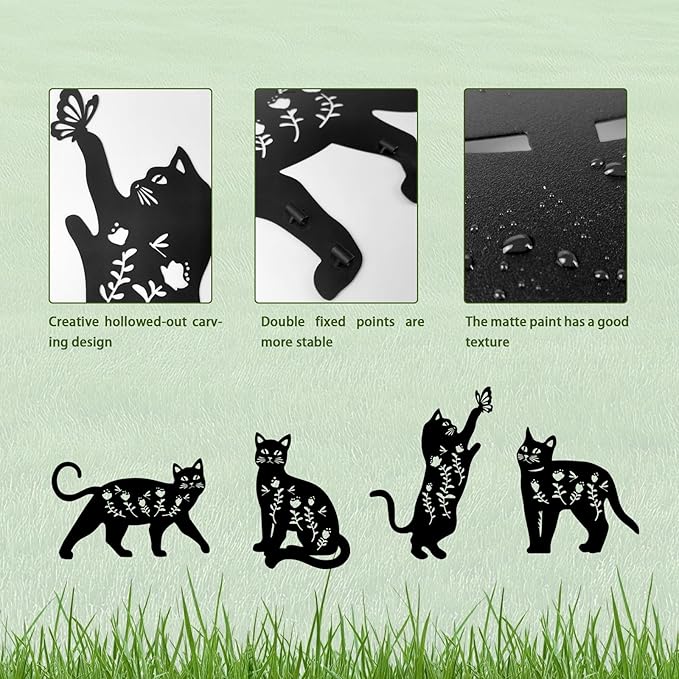 4 Pack Cat Metal Garden Decorative Stakes, Weather Proof Silhouette Statues for Yard, Patio,Outdoor Decor for Cat Lovers and Pet Owners-Ruum Studio Home