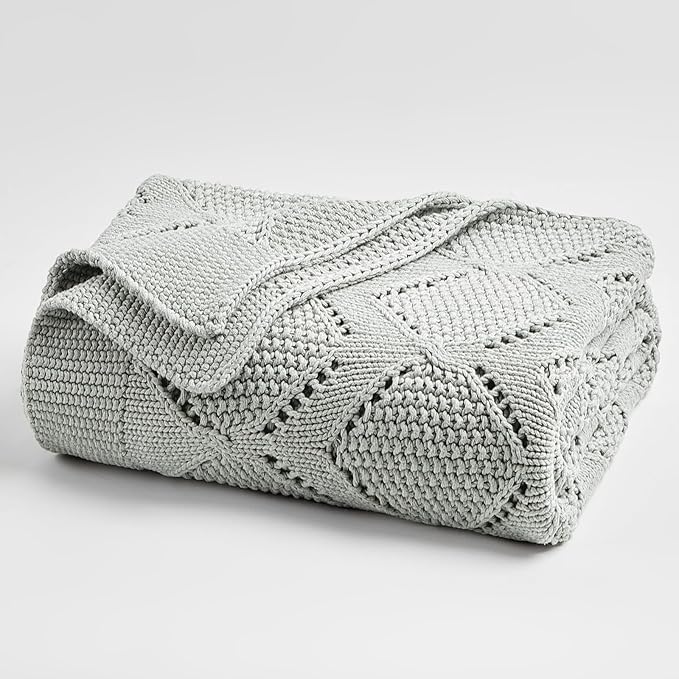 Longhui bedding Chunky Cotton Knit Throw Blanket for Couch, Sofa, Bed, or Chair, Decorative Breathable Fall Cable Knit Blanket 51 x 63 Inches, Grey-Ruum Studio Home