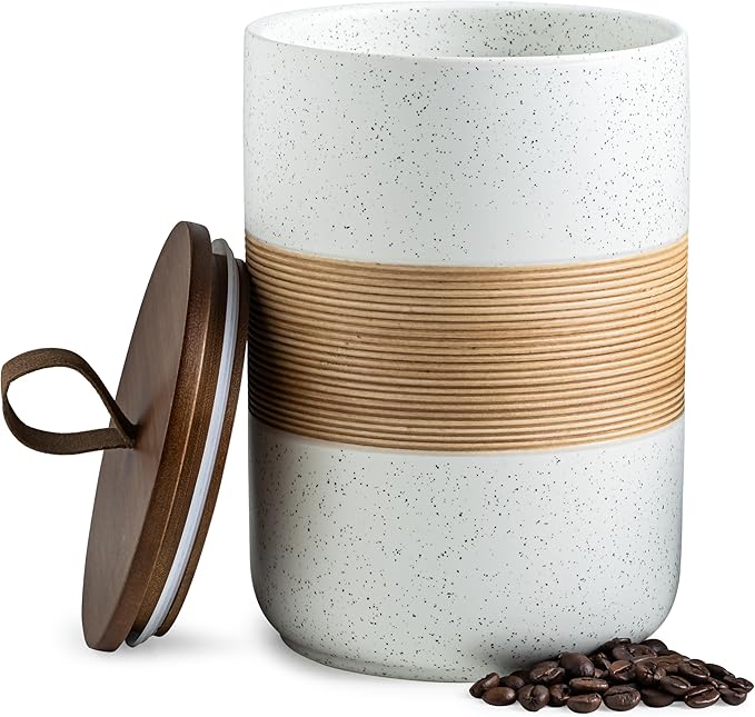 Large Storage Containers with Lids, Ceramic Coffee Container Kitchen Food Storage Jars for Spice Sugar Tea Bag, Stackable Decorative Jars for Counter, White & 61oz-Ruum Studio Home