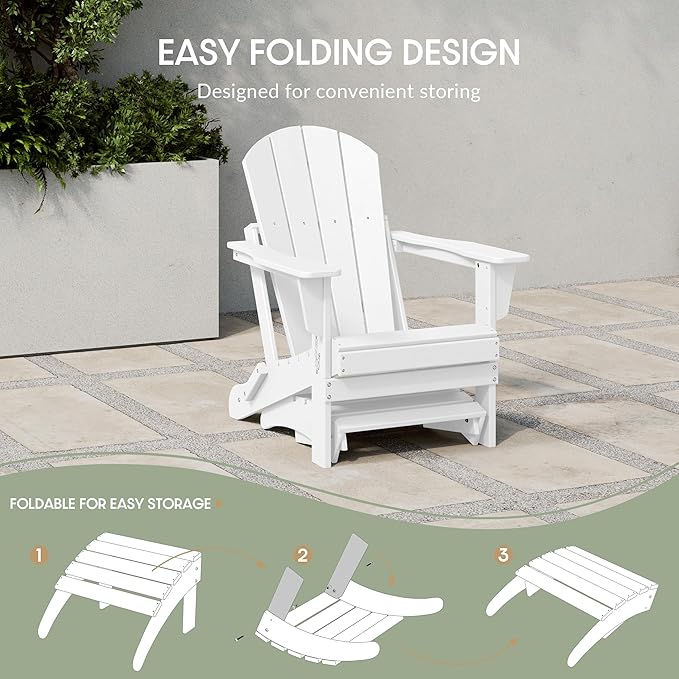 WestinTrends Outdoor Ottoman, Patio Adirondack Ottoman Foot Rest, All Weather Poly Lumber Folding Foot Stool for Adirondack Chair, Widely Used for Outside Porch Pool Lawn Backyard, White-Ruum Studio Home