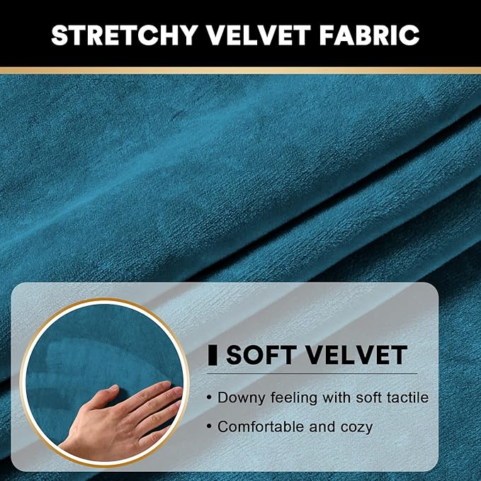 PrinceDeco Stretch Sofa Cushion Covers for Couches and Sofas,Soft Velvet Couch Seat Covers, Sofa Covers Washable, Seat Cushion Cover for 3 Couch Sofa Pet Friendly - Deep Teal, Each Width Up to 29.5"-Ruum Studio Home