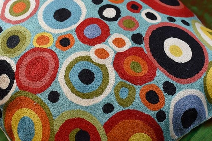 Turquoise Polka Dots Decorative Pillow Cover Contemporary Pillowcase Blue Modern Outdoor Chair Cushion Throw Sofa Couch Cushions Hand Embroidered Wool 18x18-Ruum Studio Home
