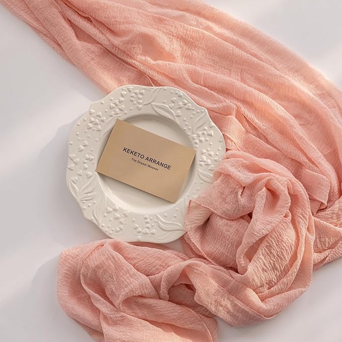 6pcs Pink Gauze Rustic Cheesecloth Table Runner 120 Inch 10 FT for Wedding Baby Shower Bridal Shower Birthday Engagement Garden Outdoor Party Long Sheer Boho Decorations-Ruum Studio Home