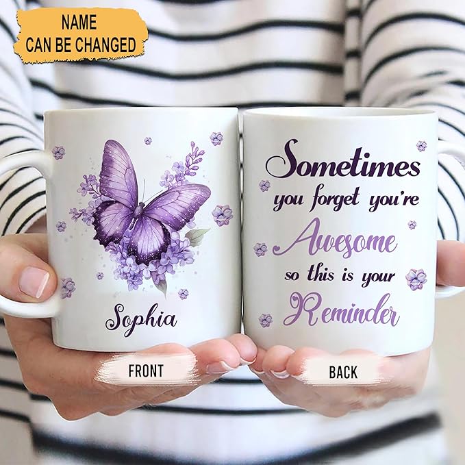 Hyturtle Personalized Purple Inspirational Butterfly Mug - Butterfly Gifts For Women - Animal Gift For Bird Lover Her - Bird Gifts For Mom on Mother Day - Custom Coffee Cup Ceramic Mug 11 Oz 15 Oz-Ruum Studio Home
