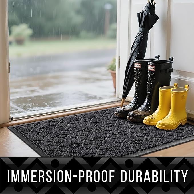 Yimobra Front Door Mat Outdoor Indoor 47x32, All-Season, All-Weather, Heavy Duty Welcome Door Mats Outside Entrance, Non Slip Porch Patio Entrance Mat, Black Gray-Ruum Studio Home