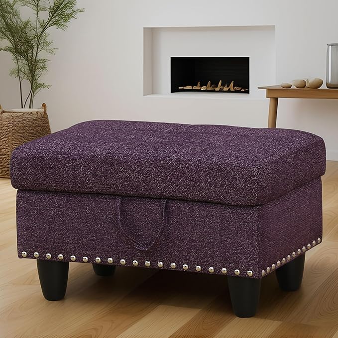Ottoman Rectangular Storage Ottoman Bench, Footrest Stool Footstool with Lid for Living Room, Bedroom, Entryway, Brown, 28.5"x19.5"x17.5"-Ruum Studio Home