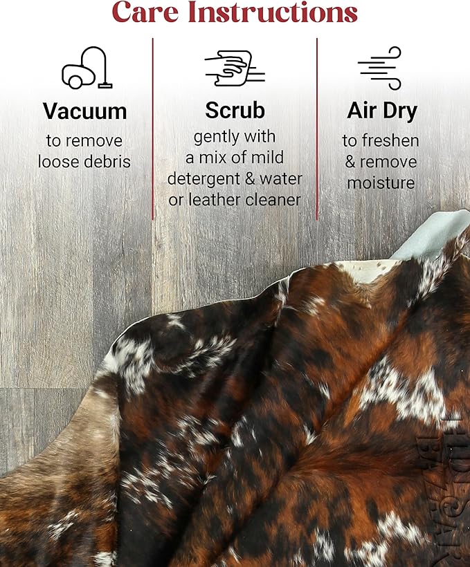 Natural Cowhide Rug for Home & Office Premium Dark Tricolor Cowhide Rug with Unique Dark Brown, Black & White Patterns- Cow Hide Rugs Made with Tanned Leather - Cow Hide Rugs 6x7-8 ft-Ruum Studio Home